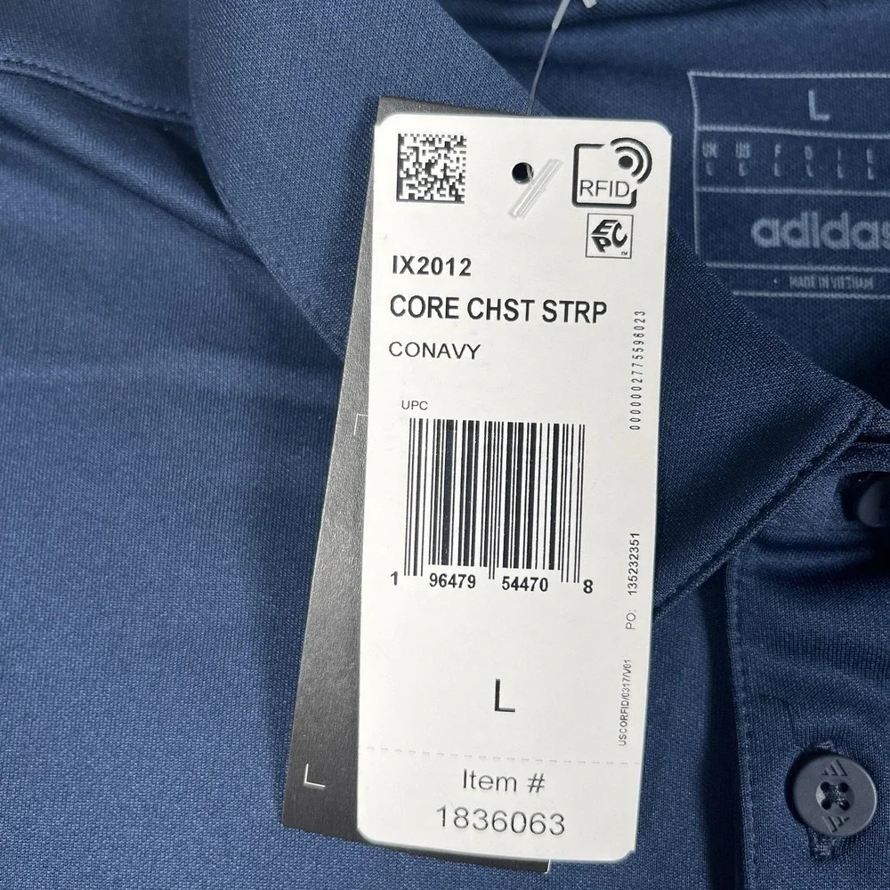 NWT Adidas Core Chest Stripe Golf Polo Shirt Mens Size Large Blue IX2012 New